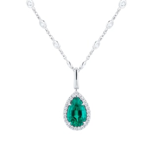 Mappin & Webb Platinum Pear Cut Emerald & 0.19cttw Diamond Pendant