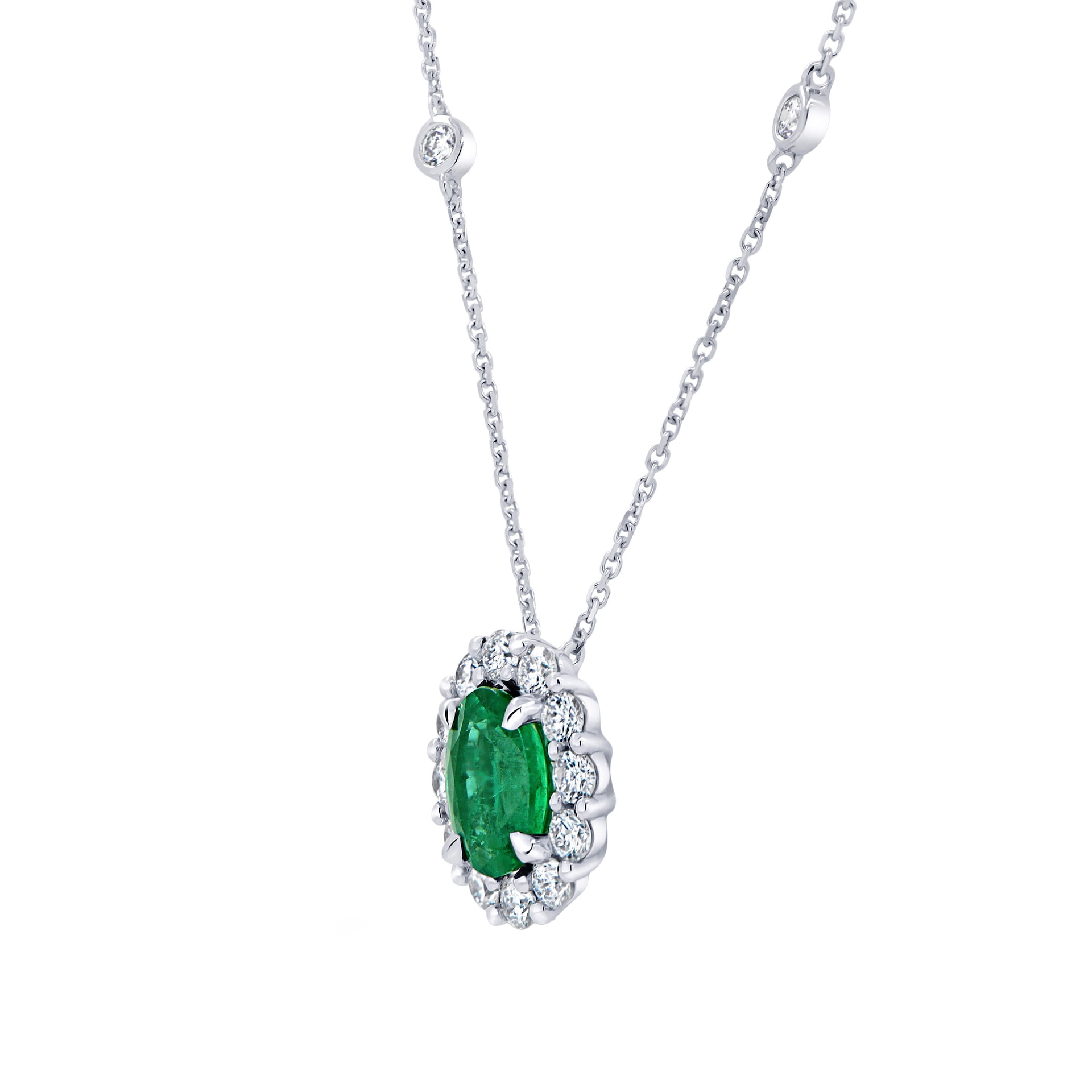 Mappin & Webb 18ct White Gold Oval Cut Emerald & 1.06cttw Diamond Pendant