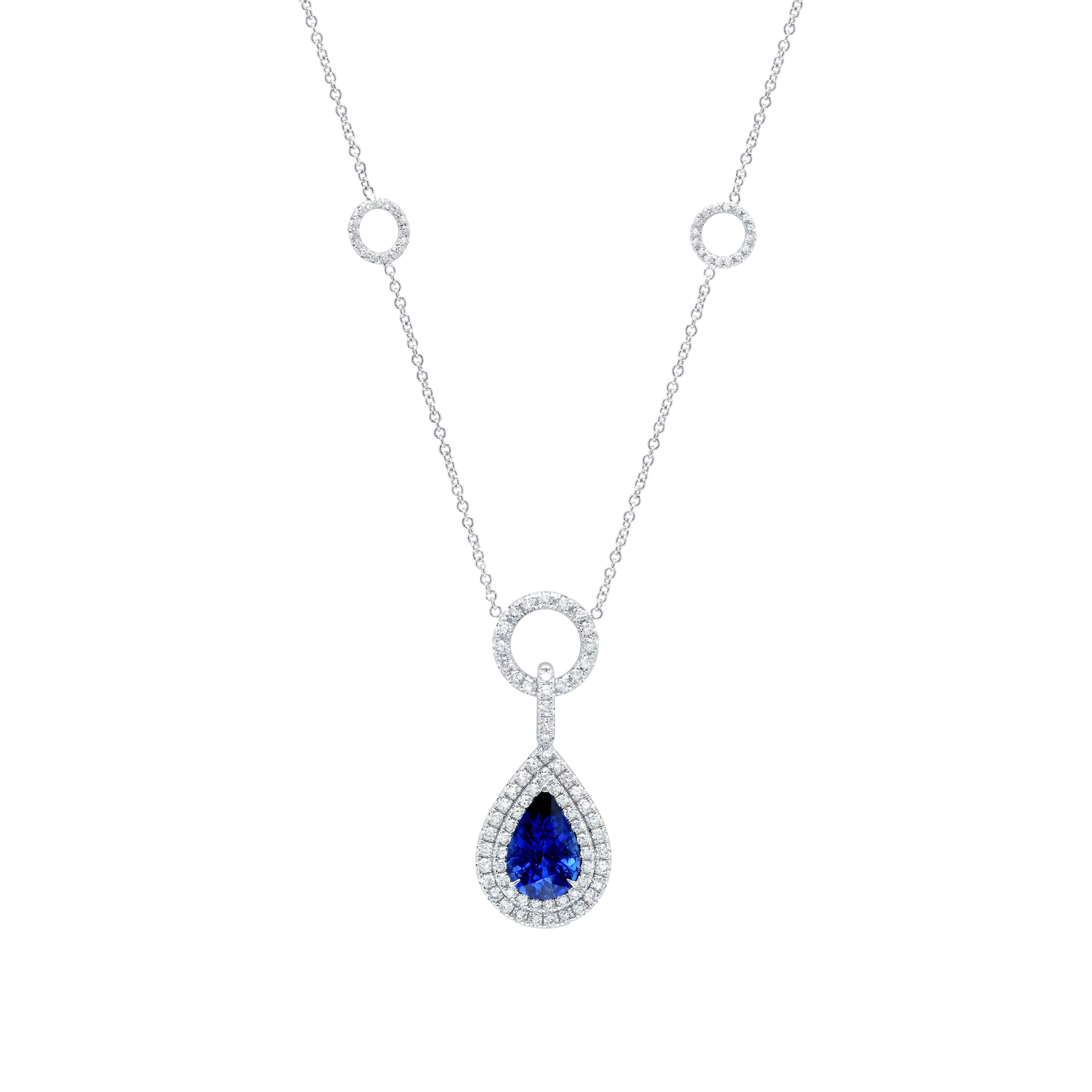 Mappin & Webb 18ct White Gold Pear Cut Sapphire & 1.54cttw Diamond Pendant