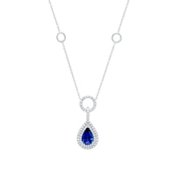 12143676 - 18ct White Gold Pear Cut Sapphire & 1.54cttw Diamond Pendant