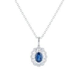 12143677 - 18ct White Gold Oval Cut Sapphire & 0.47cttw Diamond Pendant
