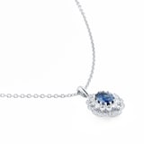 Mappin & Webb 18ct White Gold Oval Cut Sapphire & 0.47cttw Diamond Pendant