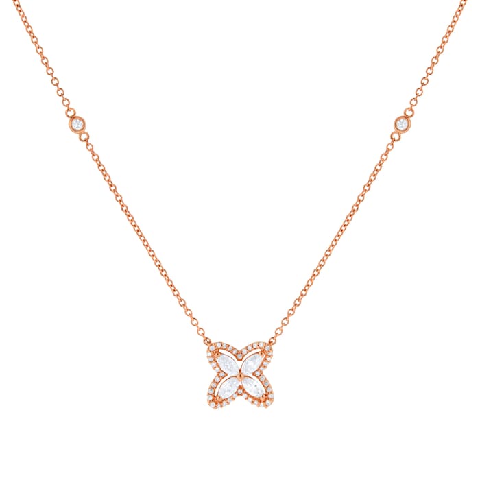 Goldsmiths 18ct Rose Gold 0.74cttw Marquise and Brilliant Cut Floral Pendant