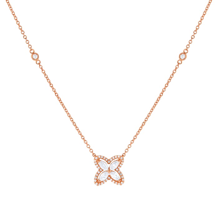 Goldsmiths 18ct Rose Gold 0.74cttw Marquise and Brilliant Cut Floral Pendant