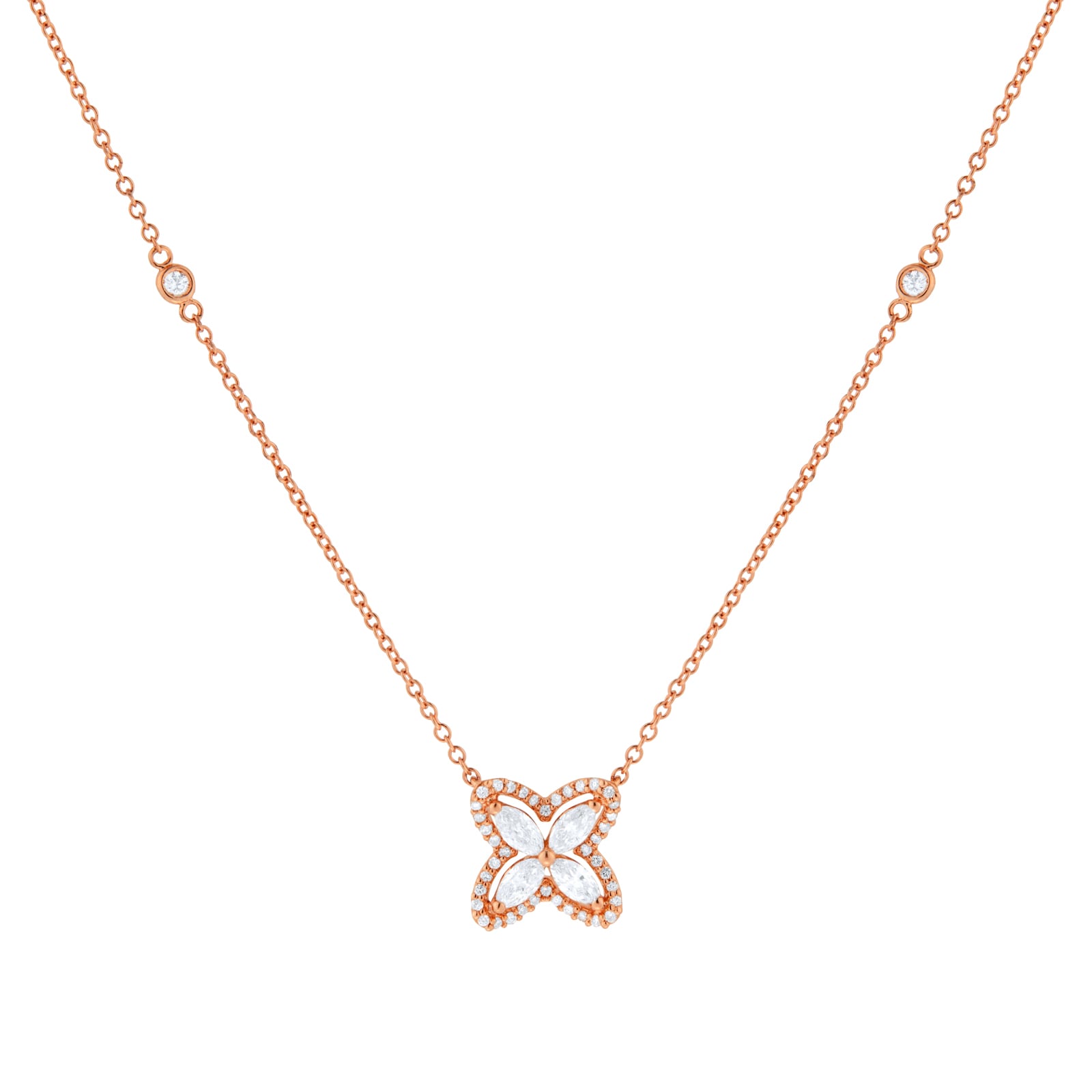 Goldsmiths 18ct Rose Gold 0.74cttw Marquise and Brilliant Cut Floral Pendant