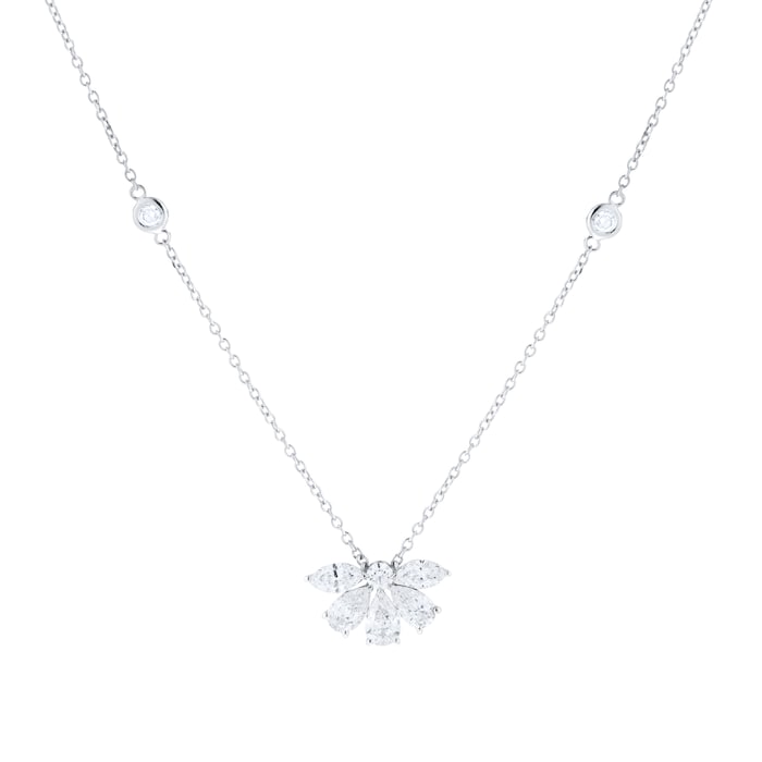 Goldsmiths 18ct White Gold 1.64cttw Pear and Brilliant Cut Diamond Floral Pendant