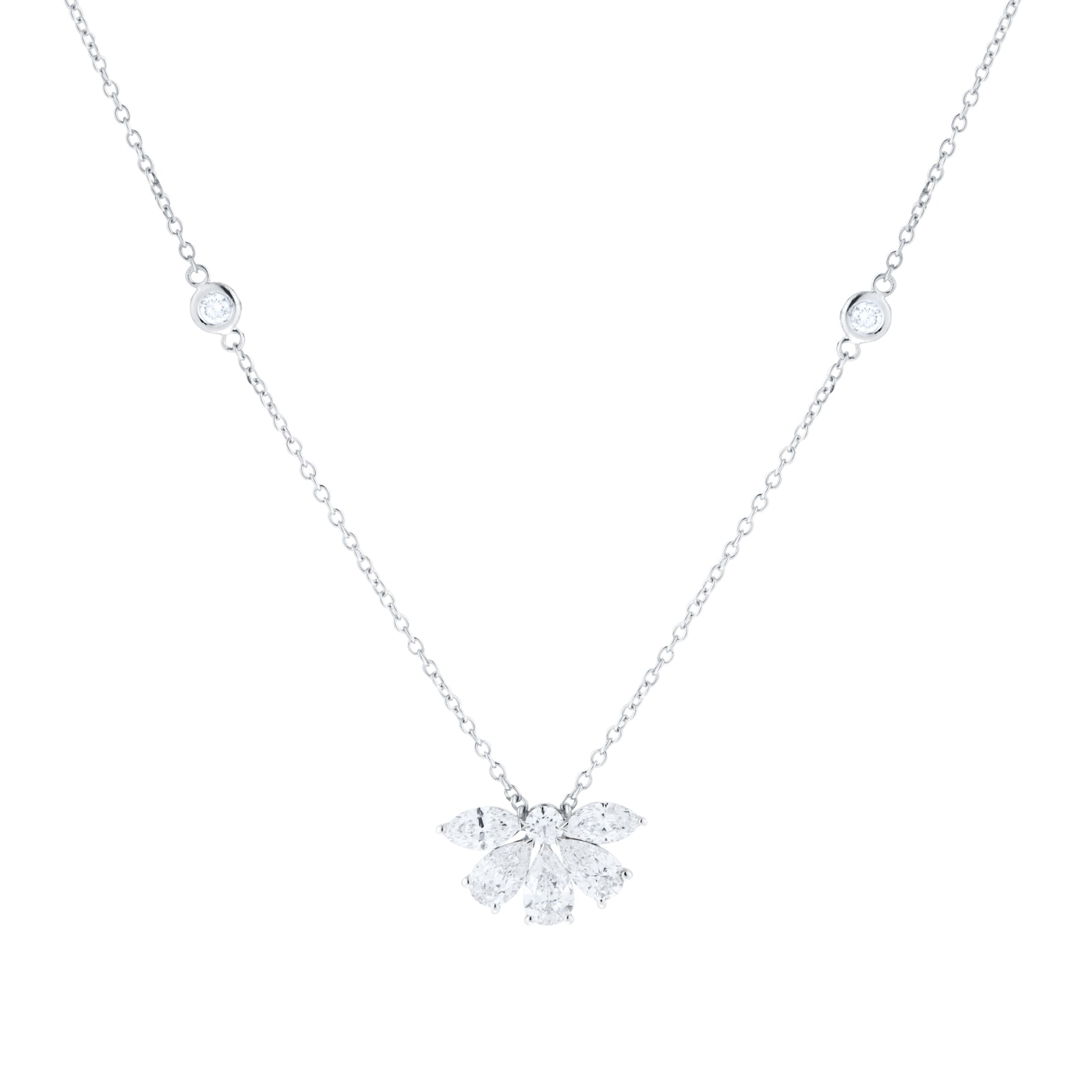 Goldsmiths 18ct White Gold 1.64cttw Pear and Brilliant Cut Diamond Floral Pendant