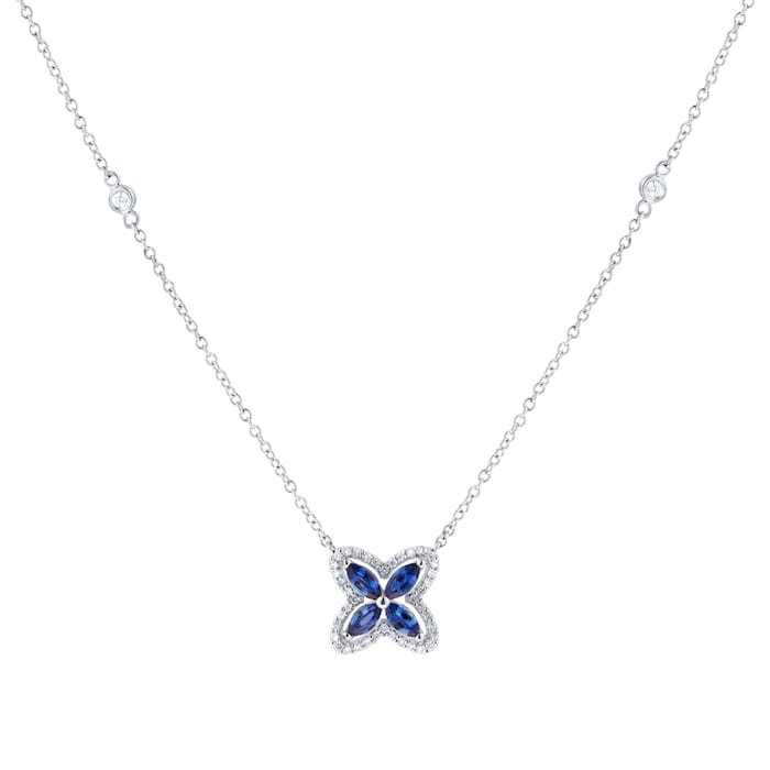 Goldsmiths 18ct White Gold Marquise Sapphire and 0.19cttw Diamond Floral Pendant