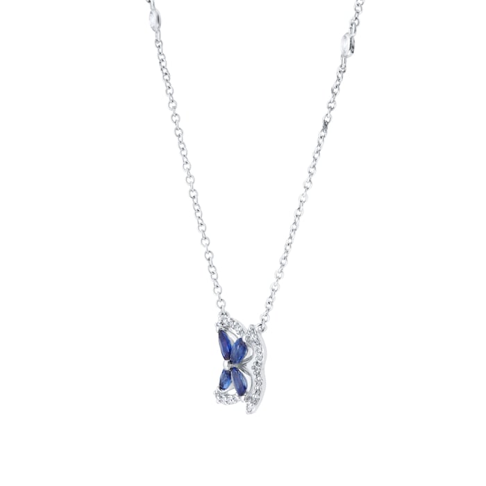 Goldsmiths 18ct White Gold Marquise Sapphire and 0.19cttw Diamond Floral Pendant