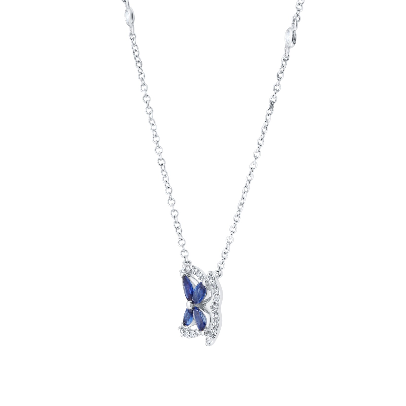 Goldsmiths 18ct White Gold Marquise Sapphire and 0.19cttw Diamond Floral Pendant Goldsmiths 18ct White Gold Marquise Sapphire and 0.19cttw Diamond Floral Pendant