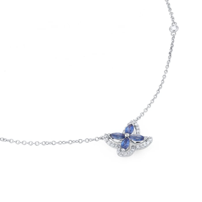 Goldsmiths 18ct White Gold Marquise Sapphire and 0.19cttw Diamond Floral Pendant