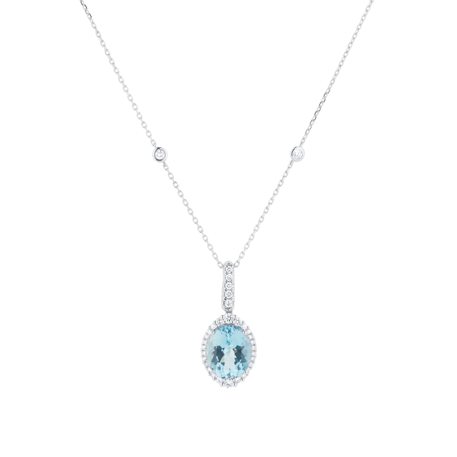 Goldsmiths 18ct White Gold Oval Cut Aquamarine and 0.33cttw Diamond Pendant