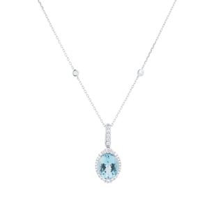Goldsmiths 18ct White Gold Oval Cut Aquamarine and 0.33cttw Diamond Pendant