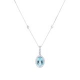 Goldsmiths 18ct White Gold Oval Cut Aquamarine and 0.33cttw Diamond Pendant