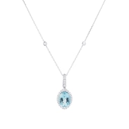12143685 - 18ct White Gold Oval Cut Aquamarine and 0.33cttw Diamond Pendant