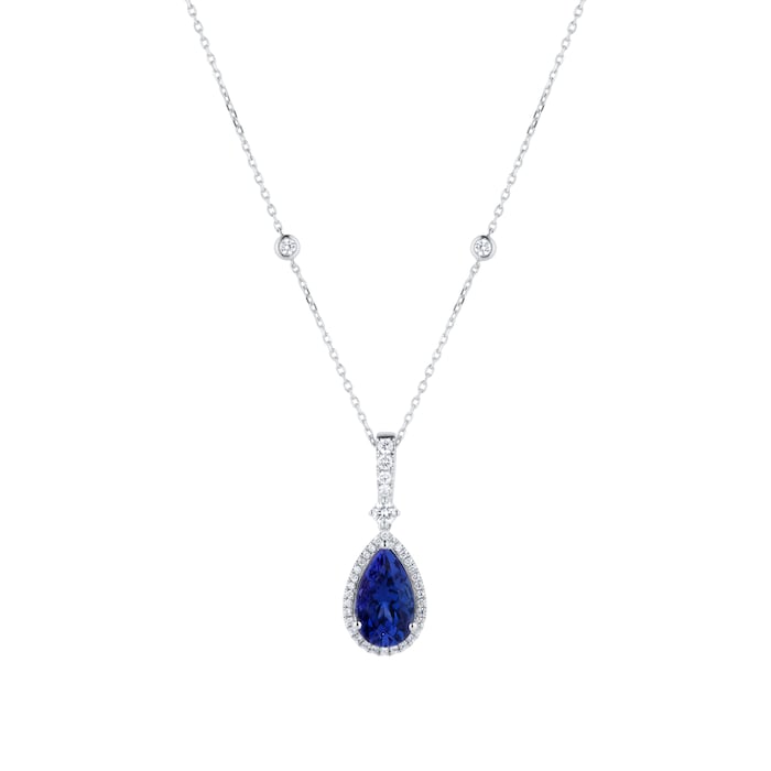 Goldsmiths 18ct White Gold Pear Cut Tanzanite and 0.30cttw Diamond Pendant