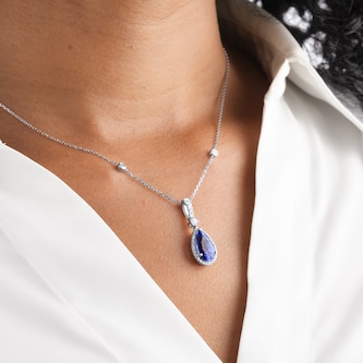 Goldsmiths 18ct White Gold Pear Cut Tanzanite and 0.30cttw Diamond Pendant