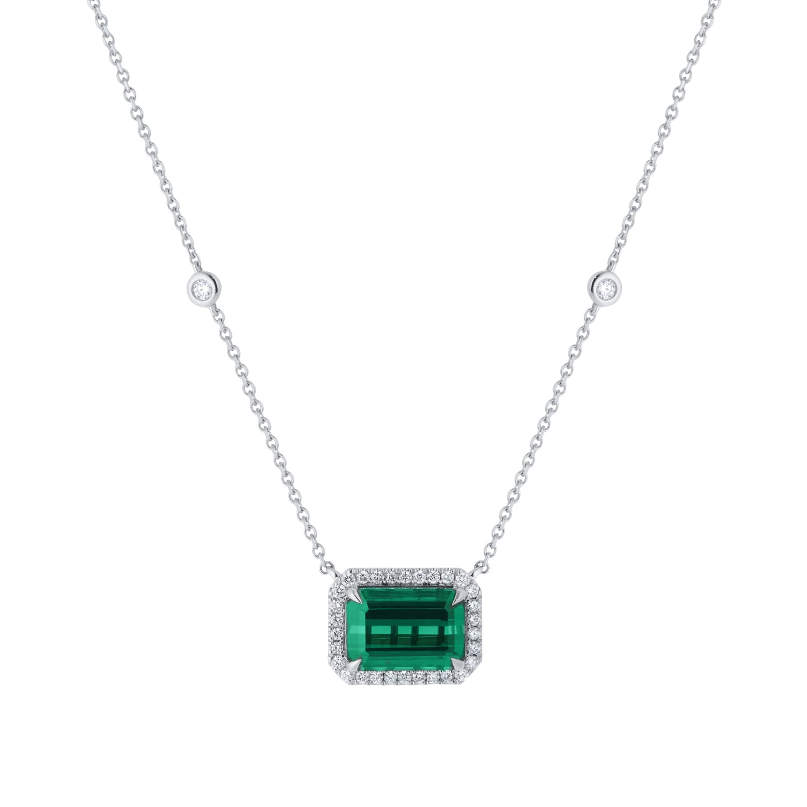 Goldsmiths 18ct White Gold Green Tourmaline and 0.25cttw Diamond Pendant