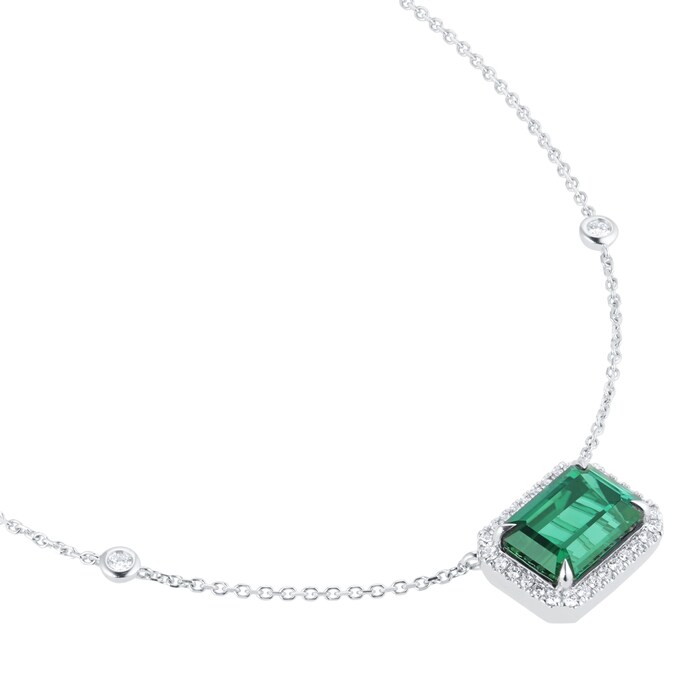 Goldsmiths 18ct White Gold Green Tourmaline and 0.25cttw Diamond Pendant