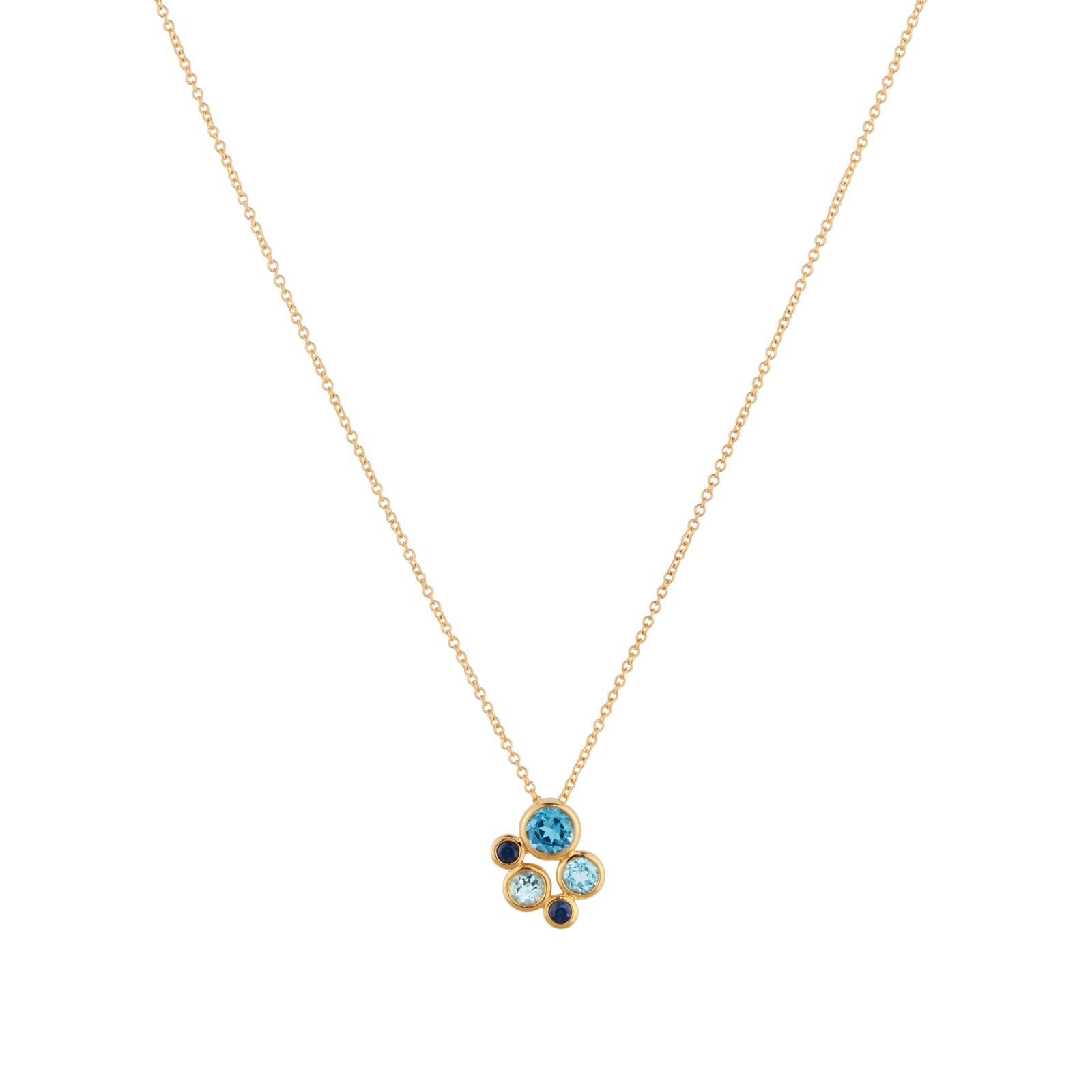 Goldsmiths 18ct Yellow Gold Sapphire Aquamarine and Blue Topaz Bezel Set Pendant