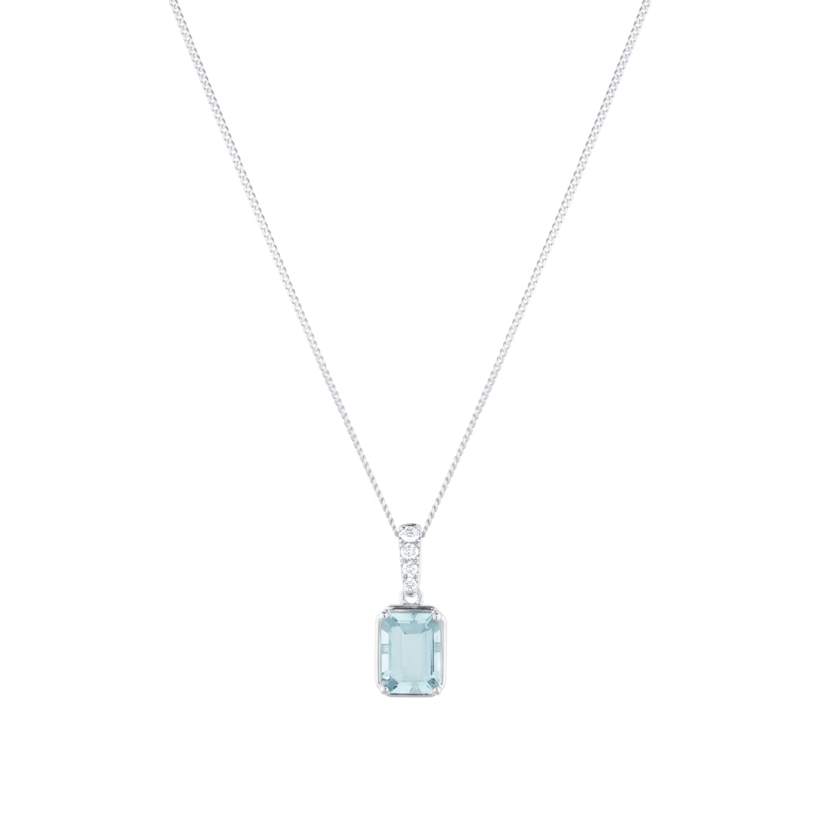 Goldsmiths 18ct White Gold Emerald Cut Aquamarine and 0.04cttw Diamond Pendant