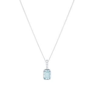 Goldsmiths 18ct White Gold Emerald Cut Aquamarine and 0.04cttw Diamond Pendant