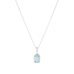 12143702 - 18ct White Gold Emerald Cut Aquamarine and 0.04cttw Diamond Pendant