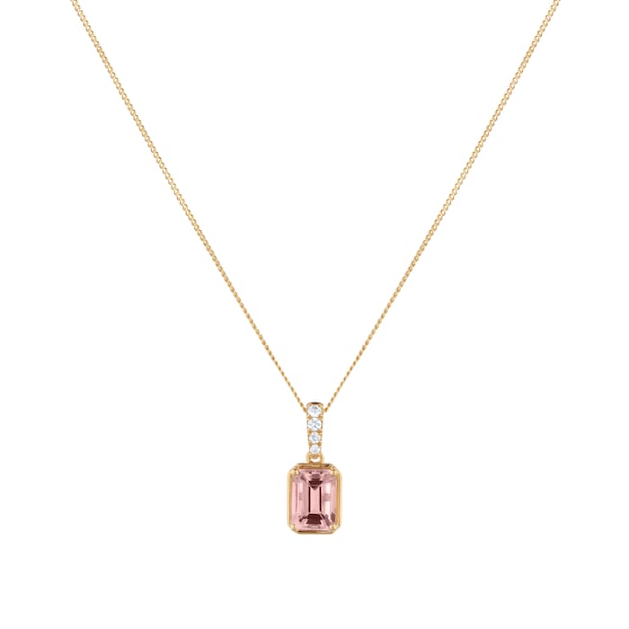 Goldsmiths 18ct Yellow Gold Emerald Cut Morganite and 0.04cttw Diamond Pendant