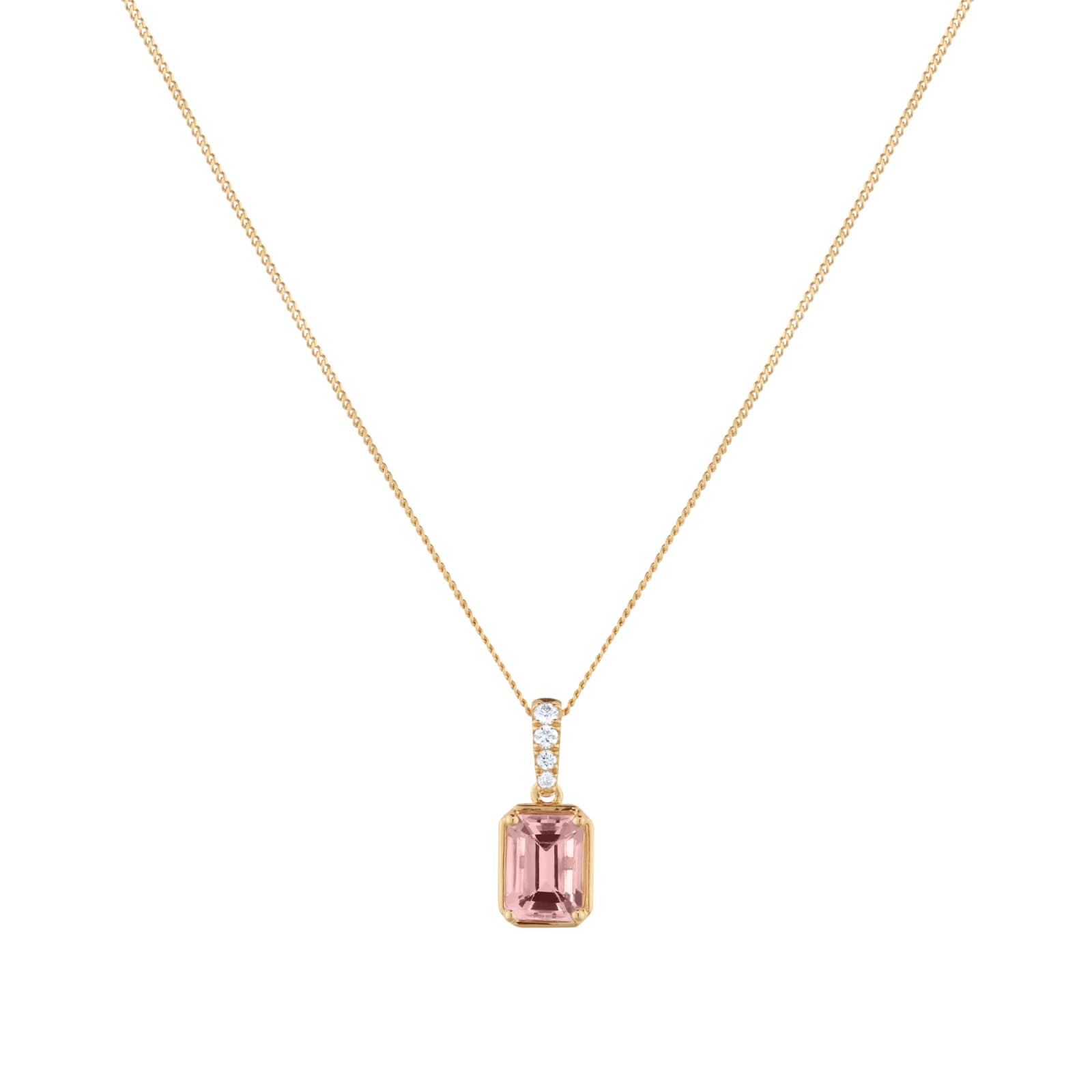 Goldsmiths 18ct Yellow Gold Emerald Cut Morganite and 0.04cttw Diamond Pendant