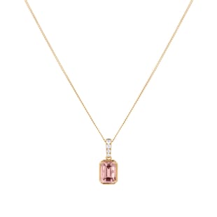 Goldsmiths 18ct Yellow Gold Emerald Cut Morganite and 0.04cttw Diamond Pendant
