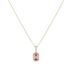 12143703 - 18ct Yellow Gold Emerald Cut Morganite and 0.04cttw Diamond Pendant