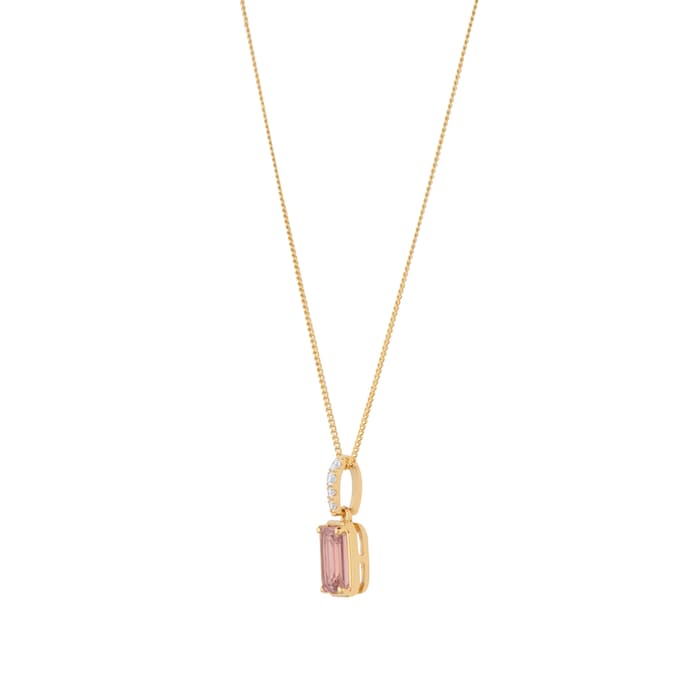 Goldsmiths 18ct Yellow Gold Emerald Cut Morganite and 0.04cttw Diamond Pendant