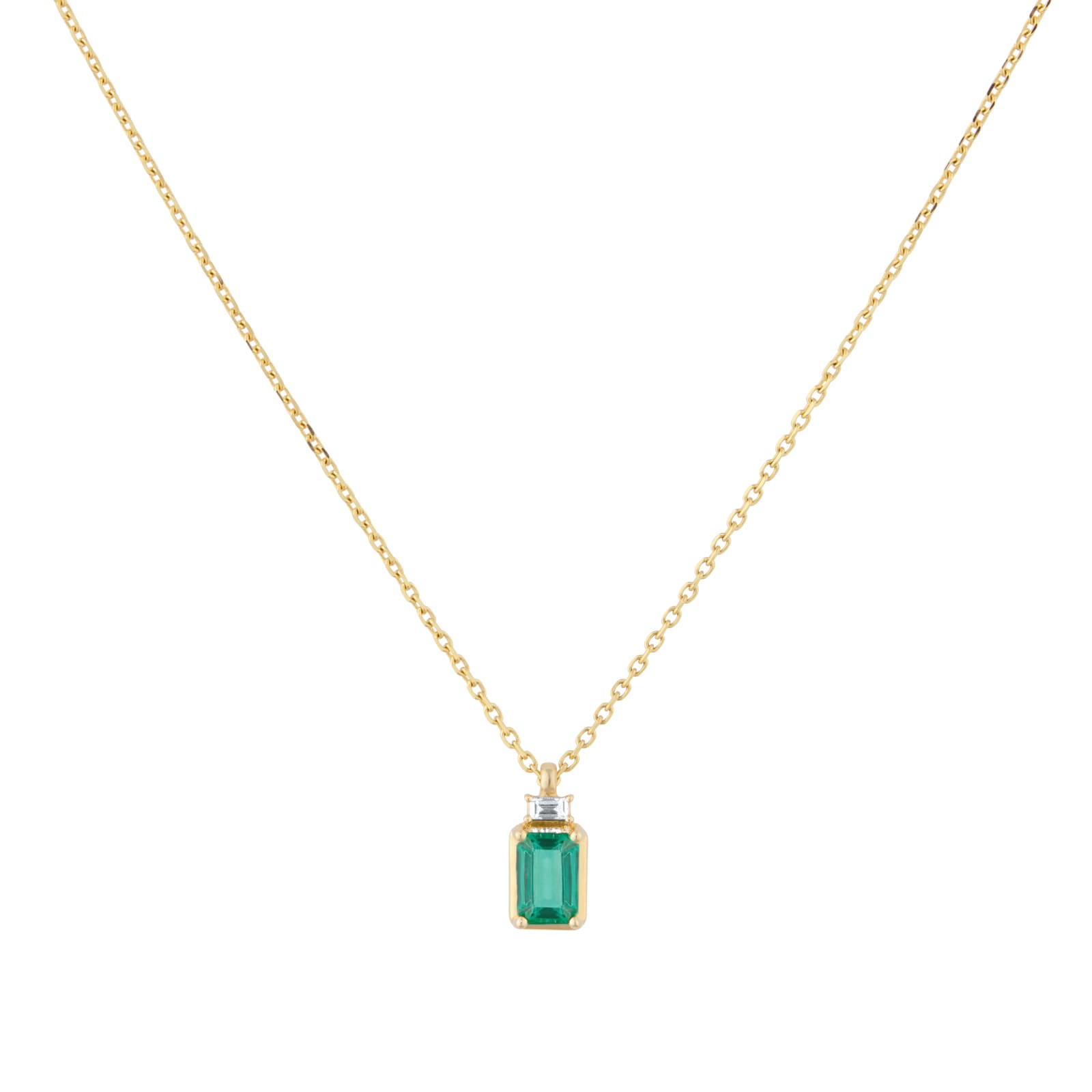 Goldsmiths 18ct Yellow Gold Emerald and 0.03cttw Diamond Pendant
