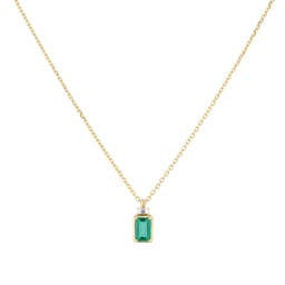 12143705 - 18ct Yellow Gold Emerald and 0.03cttw Diamond Pendant