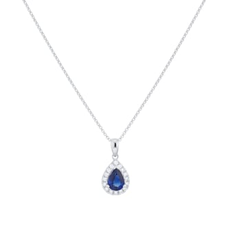 Mappin & Webb Amelia 18ct White Gold 7mm x 5mm Pear Cut Sapphire & Diamond Halo Pendant Mappin & Webb Amelia 18ct White Gold 7mm x 5mm Pear Cut Sapphire & Diamond Halo Pendant