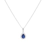 Mappin & Webb Amelia 18ct White Gold 7mm x 5mm Pear Cut Sapphire & Diamond Halo Pendant