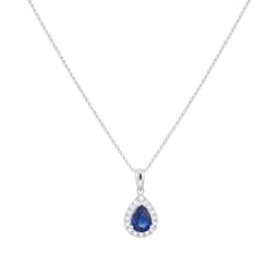 12143711 - Amelia 18ct White Gold 7mm x 5mm Pear Cut Sapphire & Diamond Halo Pendant