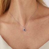 Mappin & Webb Amelia 18ct White Gold 7mm x 5mm Pear Cut Sapphire & Diamond Halo Pendant
