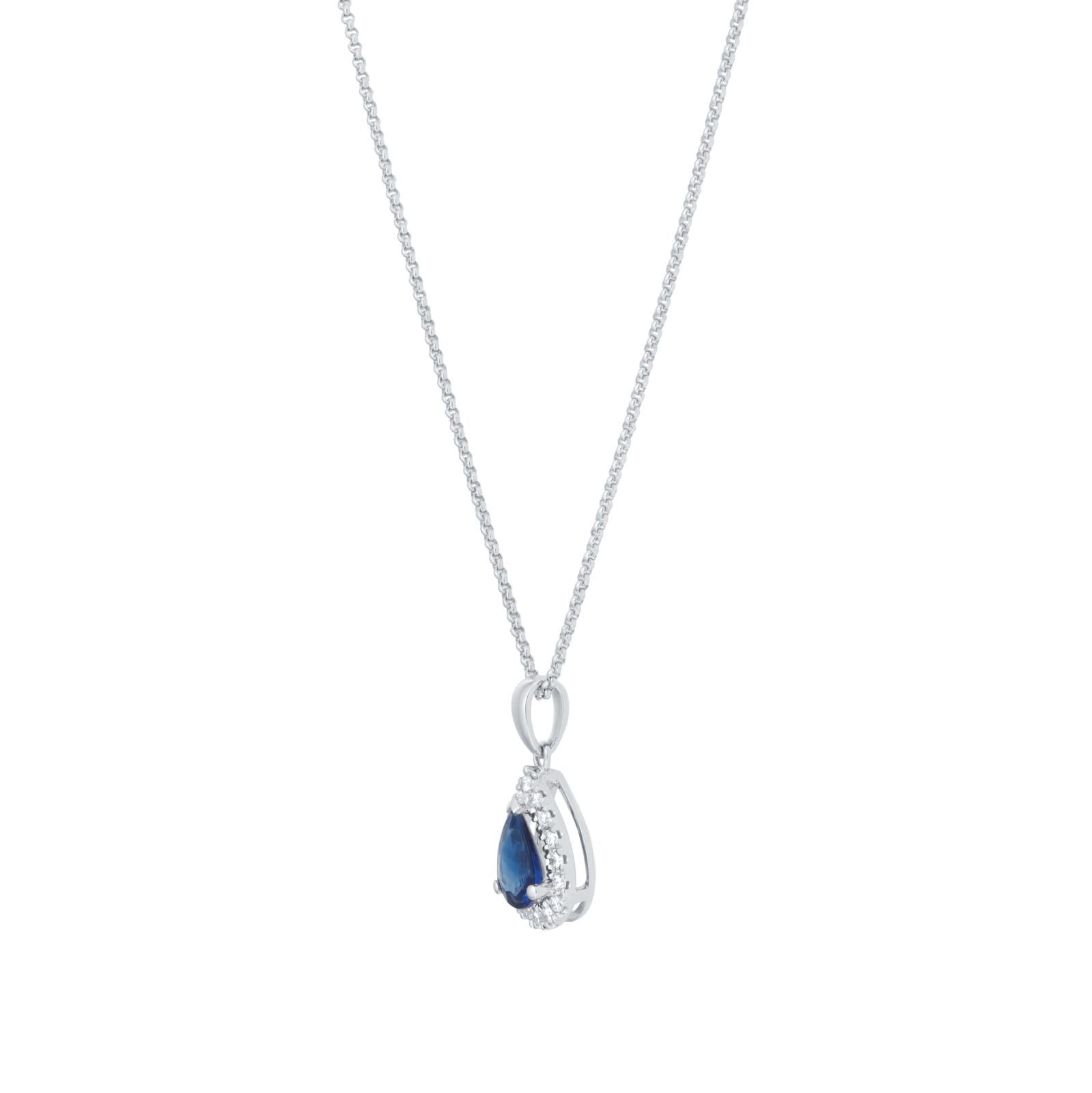 Mappin & Webb Amelia 18ct White Gold 7mm x 5mm Pear Cut Sapphire & Diamond Halo Pendant Mappin & Webb Amelia 18ct White Gold 7mm x 5mm Pear Cut Sapphire & Diamond Halo Pendant