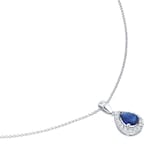 Mappin & Webb Amelia 18ct White Gold 7mm x 5mm Pear Cut Sapphire & Diamond Halo Pendant