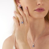 Mappin & Webb Amelia 18ct White Gold 7mm x 5mm Pear Cut Sapphire & Diamond Halo Pendant