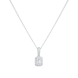 12143715 - 9ct White Gold 0.28cttw Emerald Cut Diamond Halo Pendant