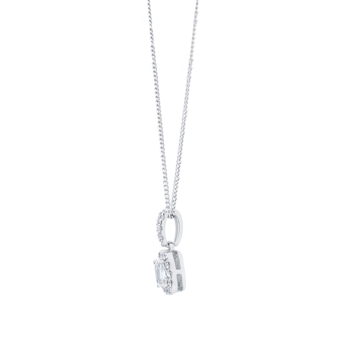 Goldsmiths 9ct White Gold 0.28cttw Emerald Cut Diamond Halo Pendant