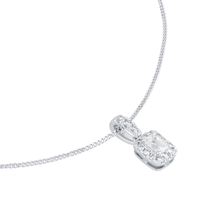 Goldsmiths 9ct White Gold 0.28cttw Emerald Cut Diamond Halo Pendant
