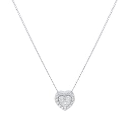 12143718 - 9ct White Gold 0.20cttw Diamond Heart Cluster Pendant
