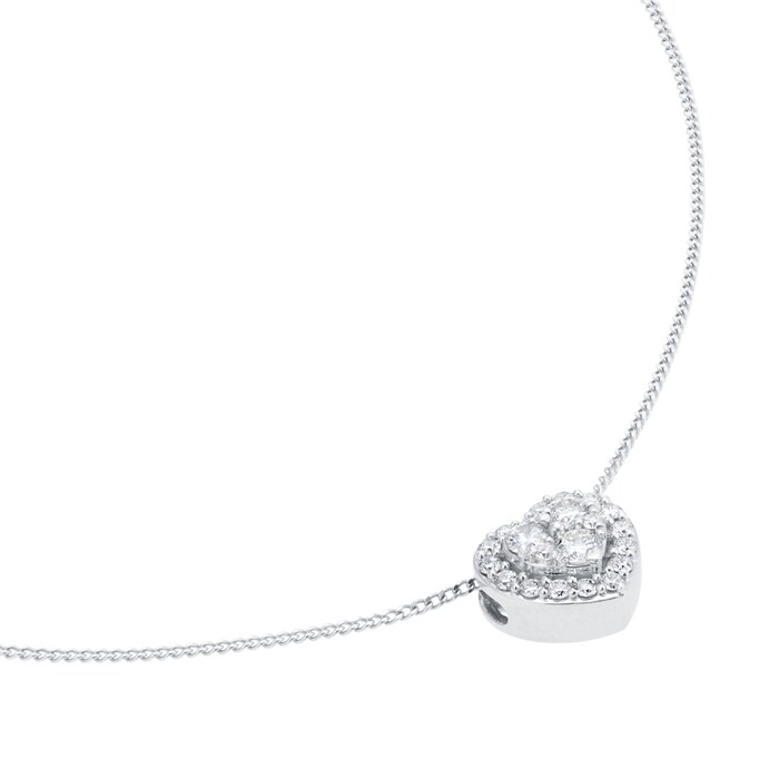 Goldsmiths 9ct White Gold 0.20cttw Diamond Heart Cluster Pendant