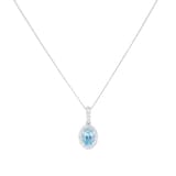 Best Luxury 
9ct White Gold Oval Blue Topaz and 0.10cttw Diamond Halo Pendant