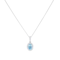 12143730 - 9ct White Gold Oval Blue Topaz and 0.10cttw Diamond Halo Pendant