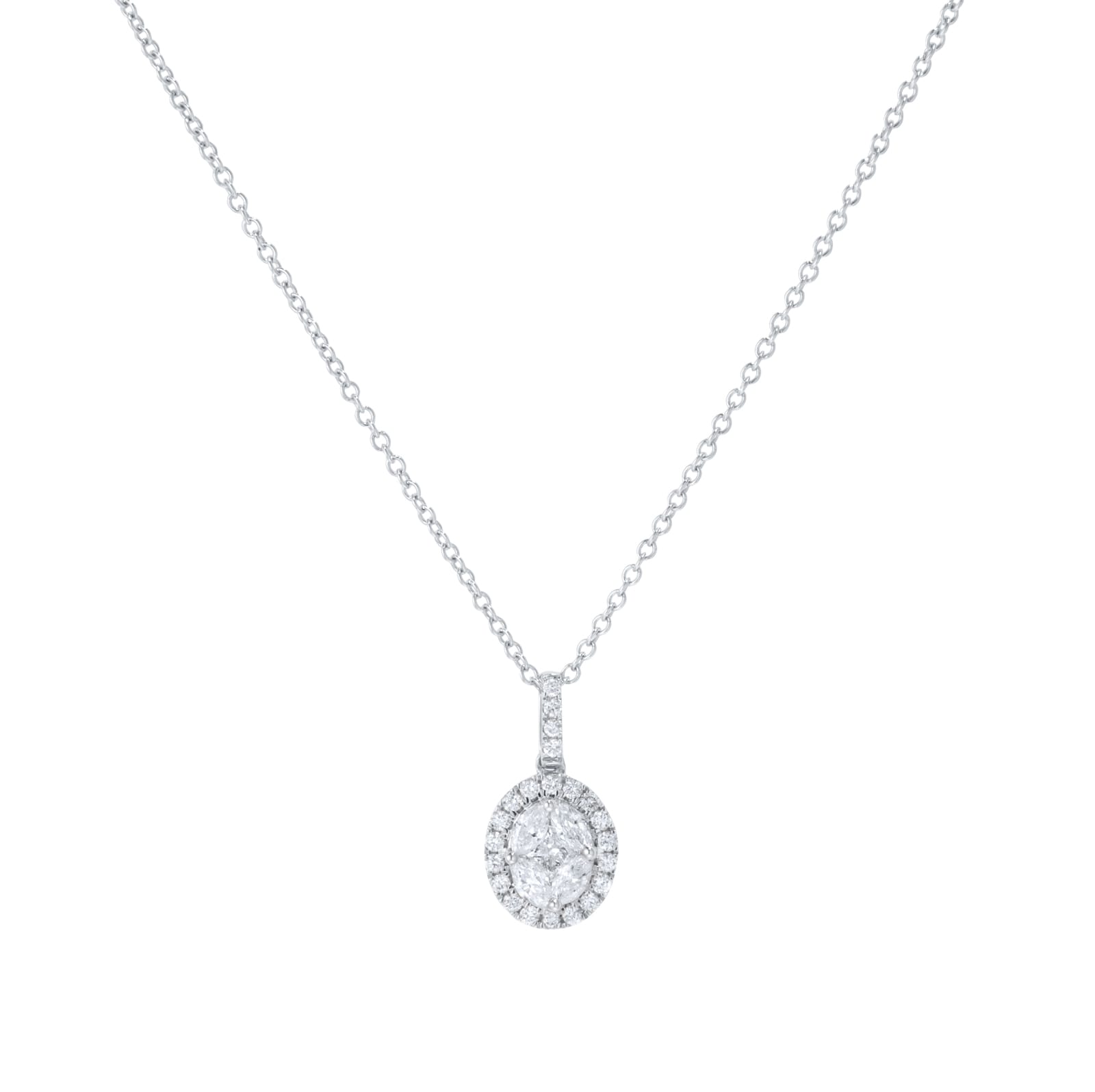 Mappin & Webb 18ct White Gold 0.53cttw Diamond Oval Cut Illusion Drop Pendant Mappin & Webb 18ct White Gold 0.53cttw Diamond Oval Cut Illusion Drop Pendant