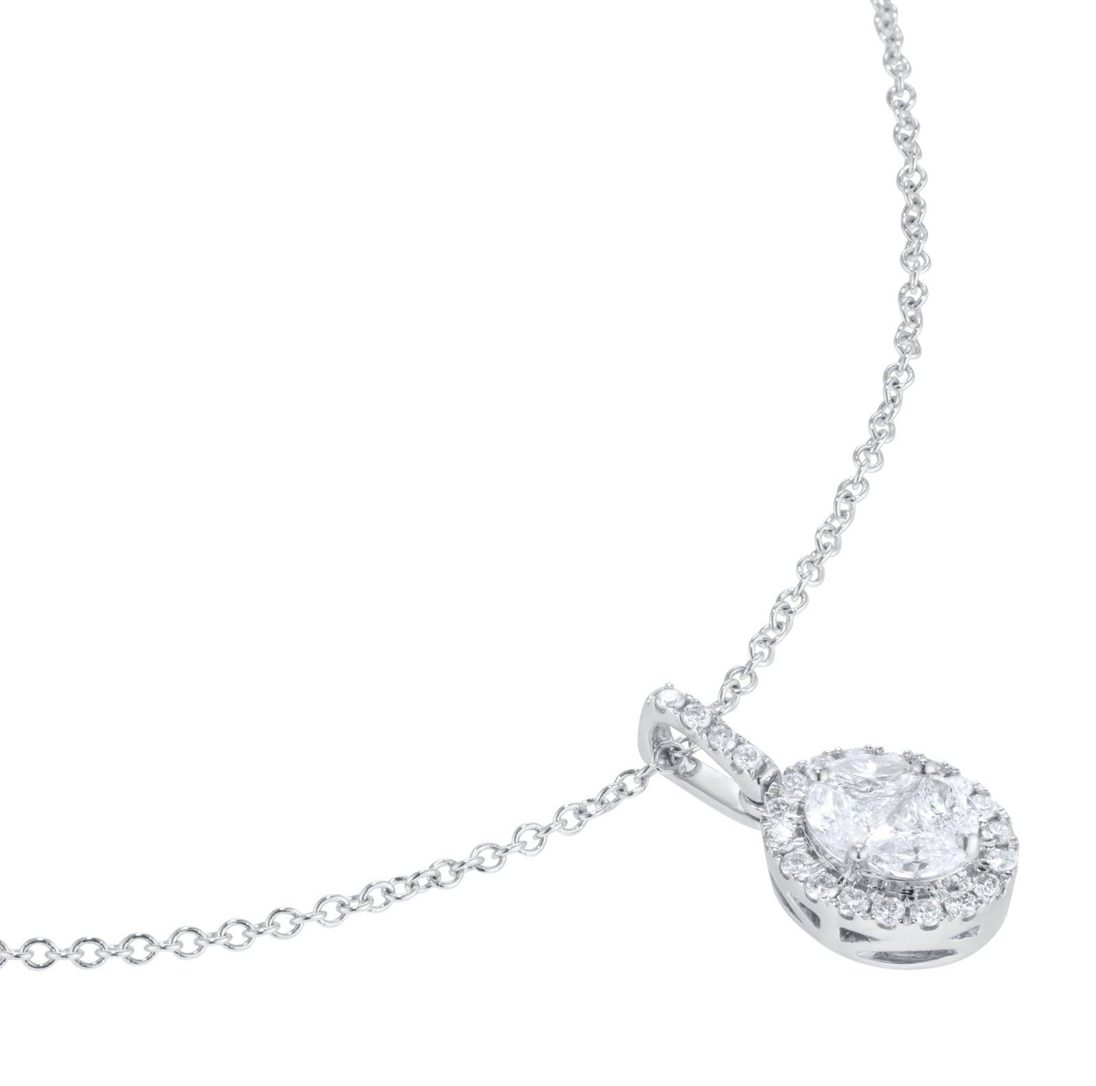 Mappin & Webb 18ct White Gold 0.53cttw Diamond Oval Cut Illusion Drop Pendant Mappin & Webb 18ct White Gold 0.53cttw Diamond Oval Cut Illusion Drop Pendant